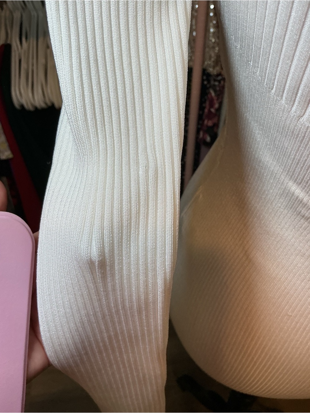 Cream Ribbed Cutout Mock Neck Sweater - Picture 5 of 9